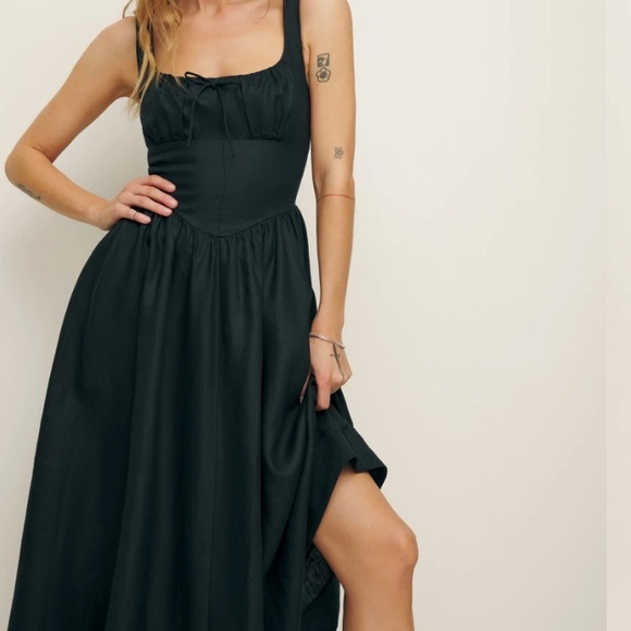 Reformation Balia Linen Dress in Black - Picture 1 of 5